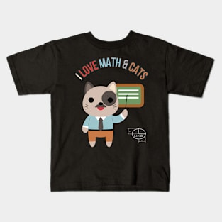 I Love Math And Cats Math Teacher Student Cat Kids T-Shirt